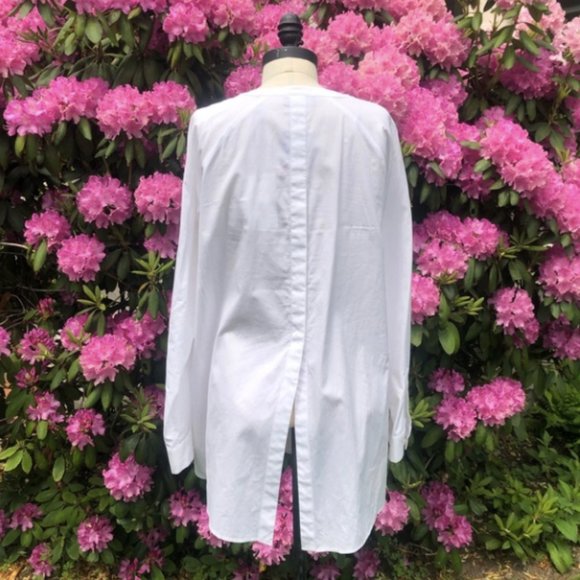 NEW Theory White Cotton Button Back Popover Tunic High/Low Hem Split Back Large - Picture 14 of 15